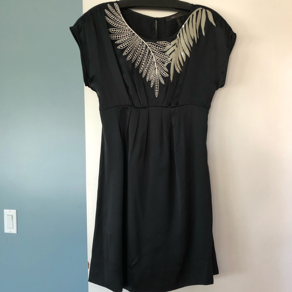 Bcbg silk cocktail dress with neckline detail